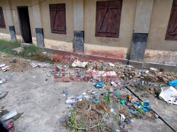Swachch Bharat virtually remained in propagandaat Kamalpur: Badminton Court of OLD SDM complex got filled with wastes and broken bottles of wine Swachch Bharat virtually remained in propagandaat Kamalpur: Badminton Court of OLD SDM complex got filled with wastes and broken bottles of wine